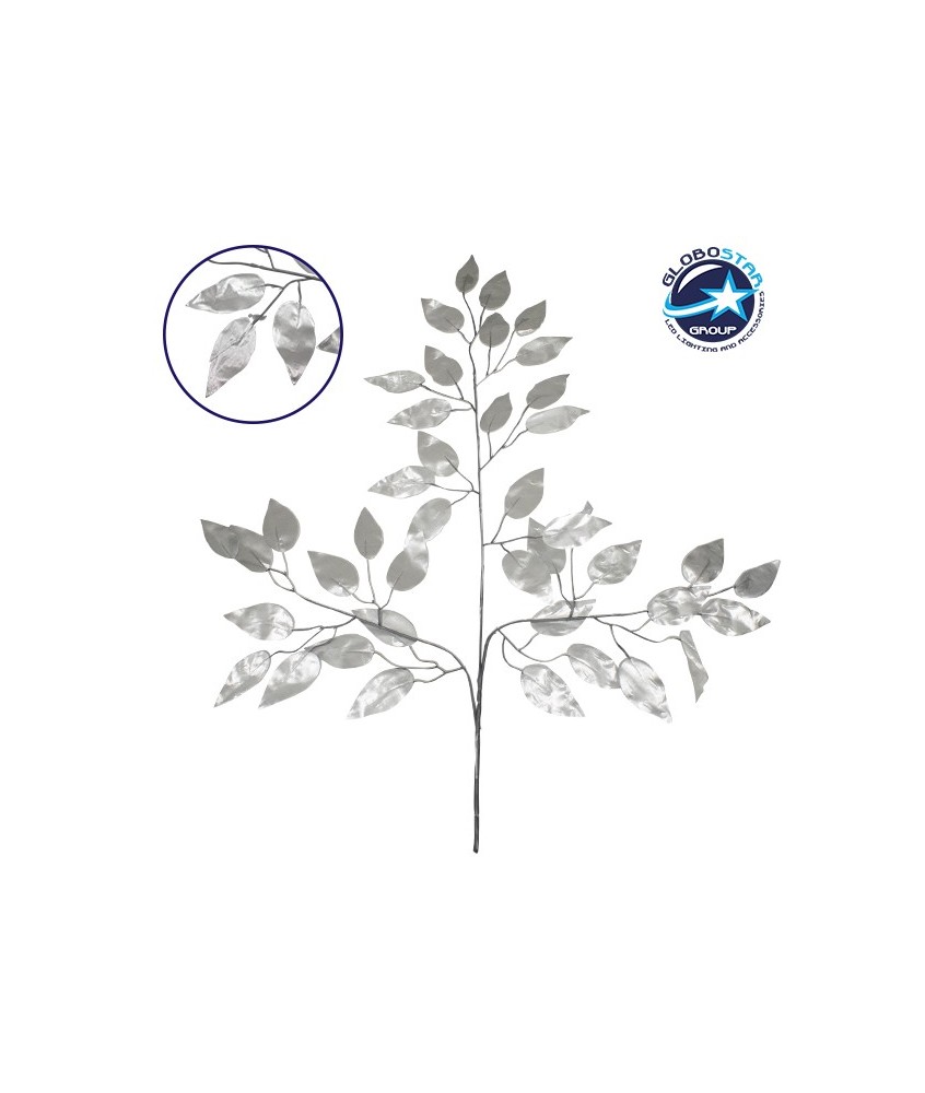 GloboStar® 09054 Τεχνητό Φυτό Διακοσμητικό Κλαδί Διαστάσεων M21cm x Υ27cm με 3 X Ασημί Κλαδιά και Φύλλωμα Φύκος